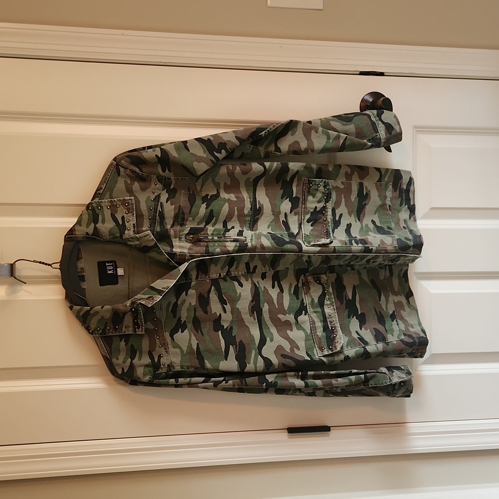 Kut from the Kloth camo denim barn jacket size medium